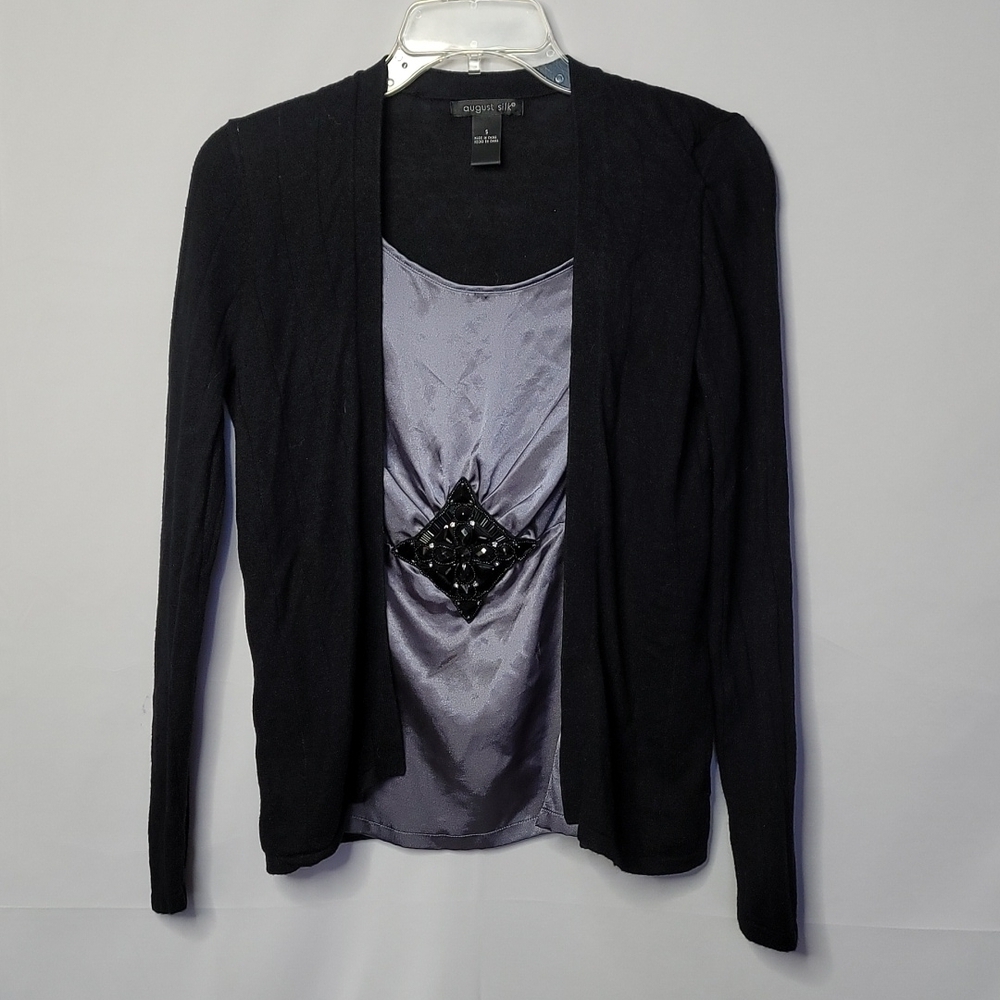 August Silk embellished long sleeved attached cardigan sweater sz Small
